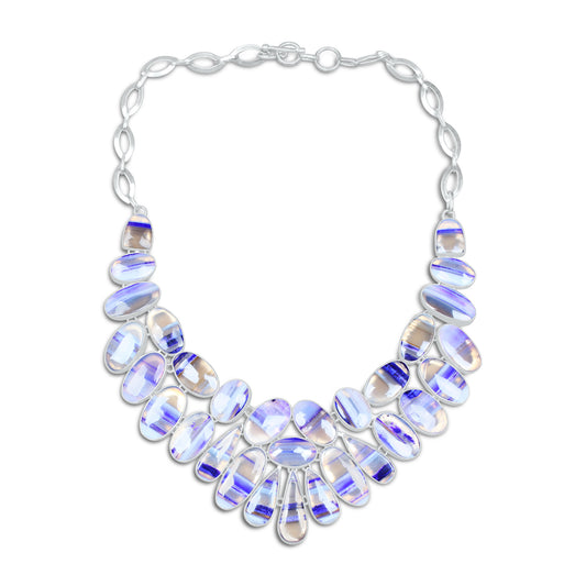 Purple Botswana Agate Statement Necklace | Dyed Botswana Agate Cluster Bib Necklace | Silver Plated