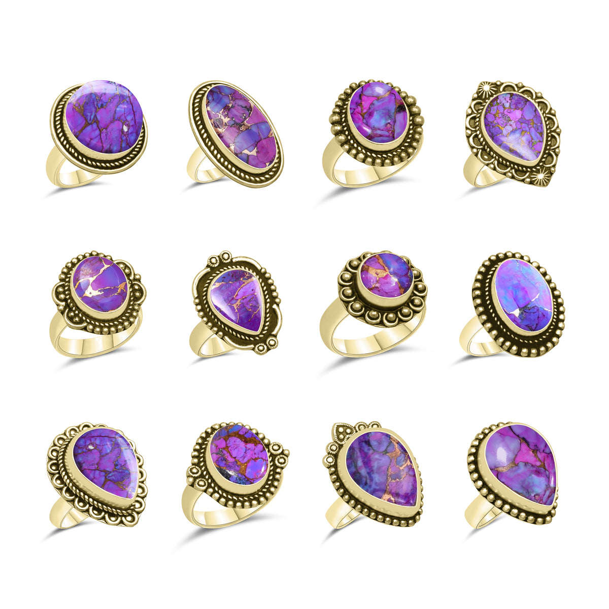 Purple Copper Turquoise Rings | Boho Statement Rings | Wholesale