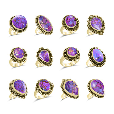 Purple Copper Turquoise Rings | Boho Statement Rings | Wholesale
