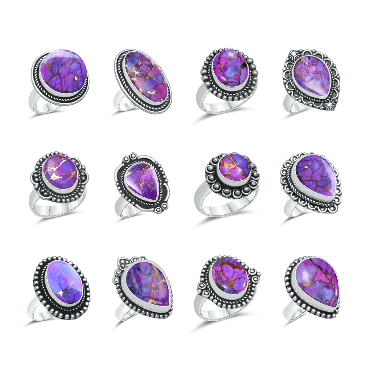 Purple Copper Turquoise Rings | Boho Statement Rings | Wholesale