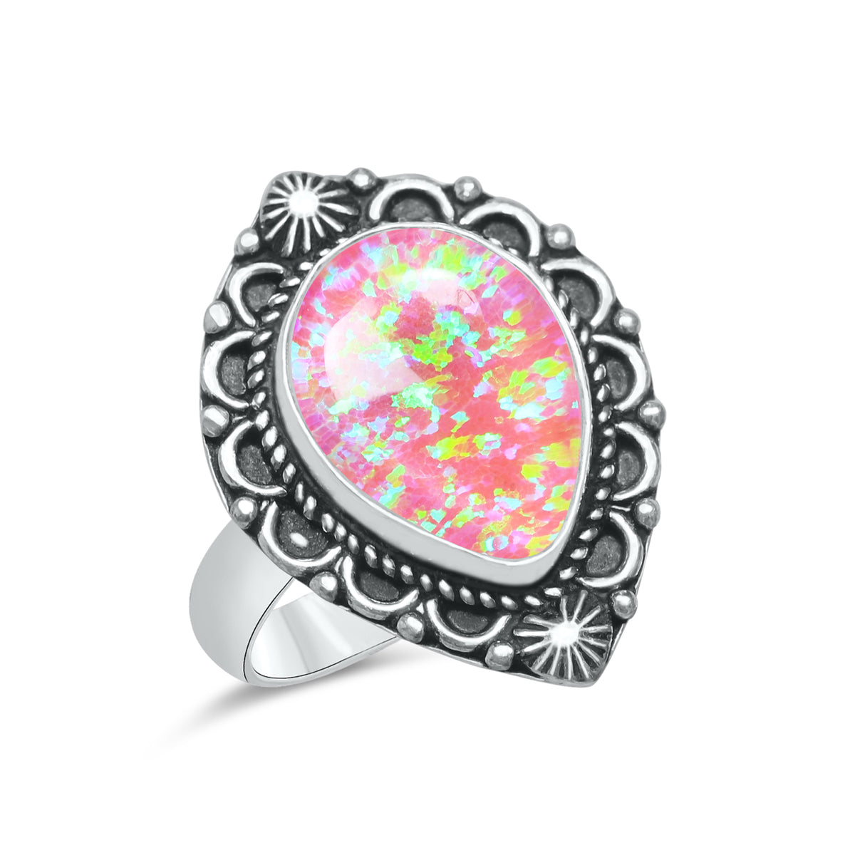 Oparex Nebula Opal Rings – Lab Created, Silver-Plated Brass | Wholesale - Made to Order