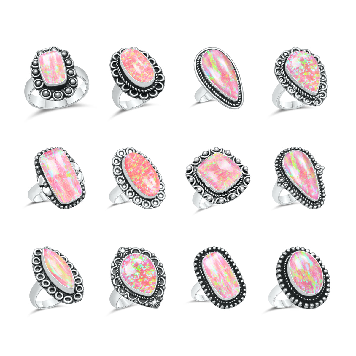 Oparex Nebula Opal Rings – Lab Created, Silver-Plated Brass | Wholesale - Made to Order