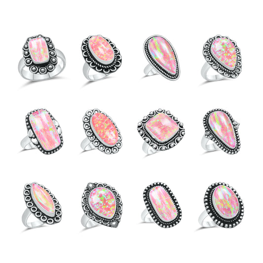 Oparex Nebula Opal Rings – Lab Created, Silver-Plated Brass | Wholesale - Made to Order