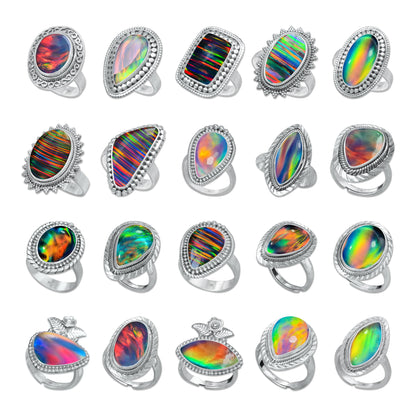Dark Aurora Opal Rings – Adjustable, Solid 925 Sterling Silver, Vibrant & Cosmic