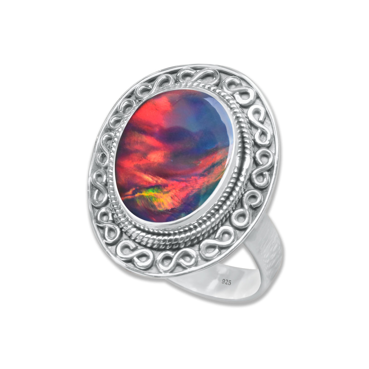 Dark Aurora Opal Rings – Adjustable, Solid 925 Sterling Silver, Vibrant & Cosmic