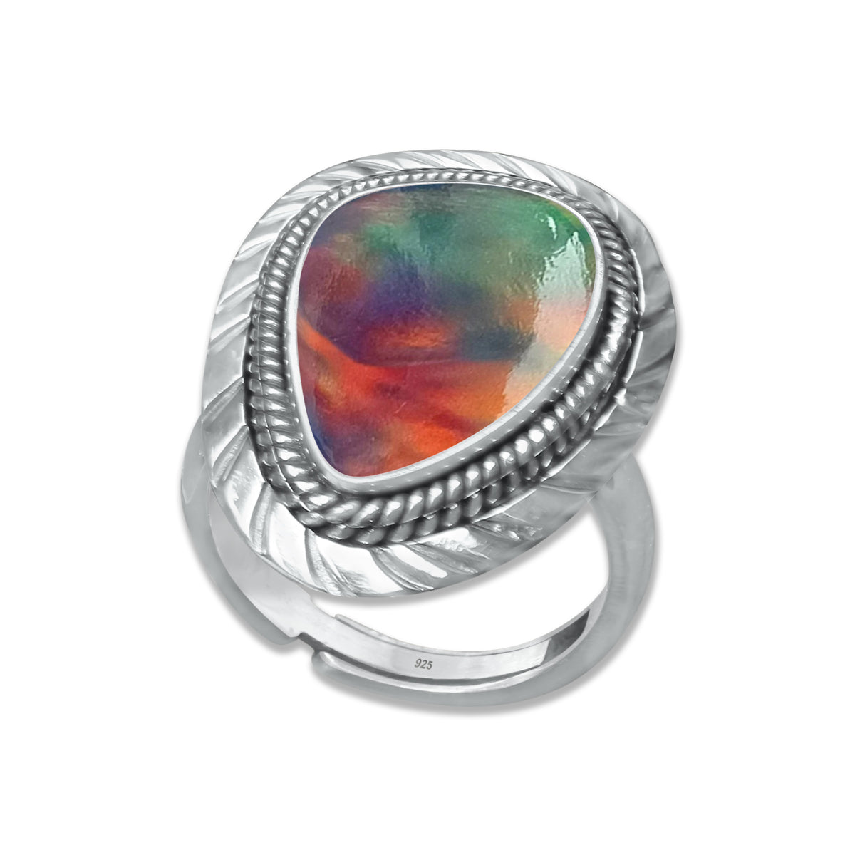 Dark Aurora Opal Rings – Adjustable, Solid 925 Sterling Silver, Vibrant & Cosmic