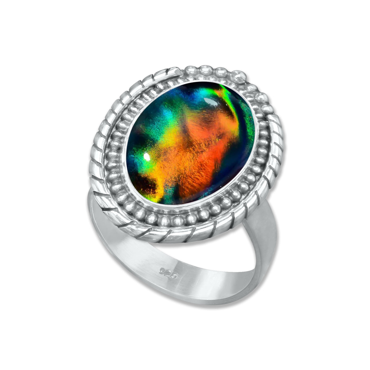 Dark Aurora Opal Rings – Adjustable, Solid 925 Sterling Silver, Vibrant & Cosmic