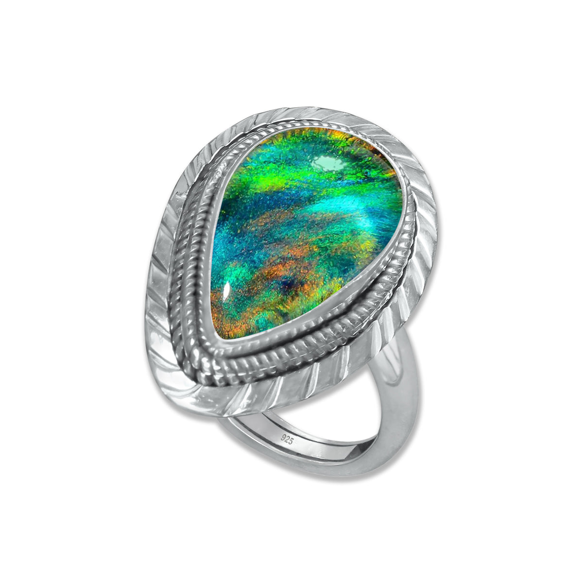 Dark Aurora Opal Rings – Adjustable, Solid 925 Sterling Silver, Vibrant & Cosmic