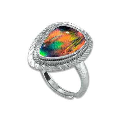 Dark Aurora Opal Rings – Adjustable, Solid 925 Sterling Silver, Vibrant & Cosmic
