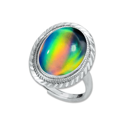 Dark Aurora Opal Rings – Adjustable, Solid 925 Sterling Silver, Vibrant & Cosmic