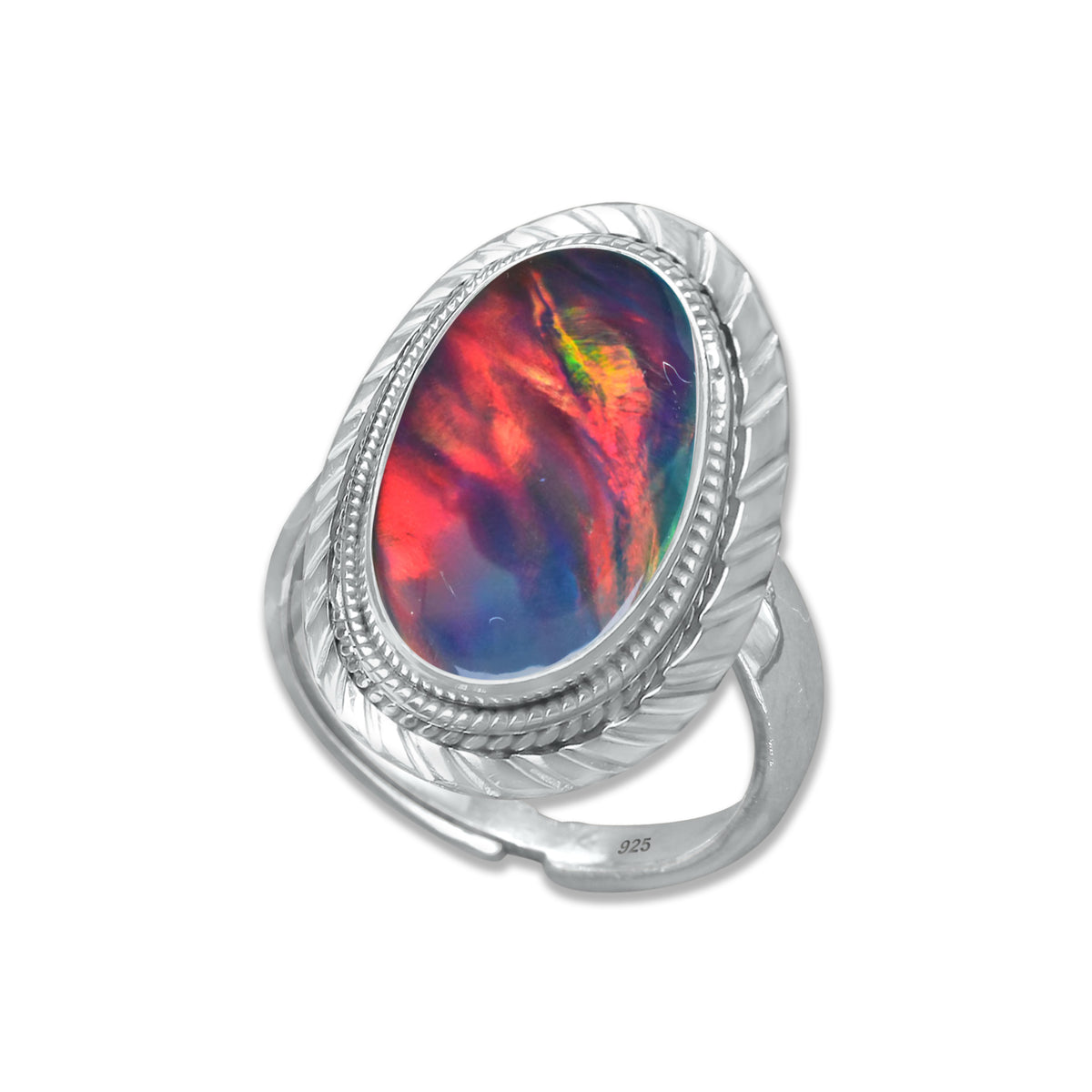 Dark Aurora Opal Rings – Adjustable, Solid 925 Sterling Silver, Vibrant & Cosmic