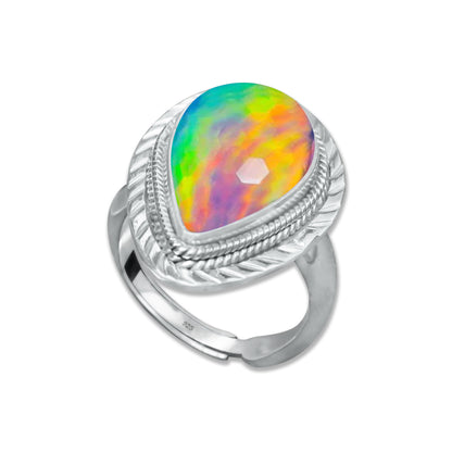Dark Aurora Opal Rings – Adjustable, Solid 925 Sterling Silver, Vibrant & Cosmic