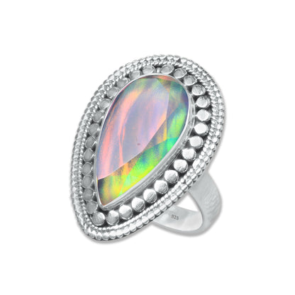 Dark Aurora Opal Rings – Adjustable, Solid 925 Sterling Silver, Vibrant & Cosmic