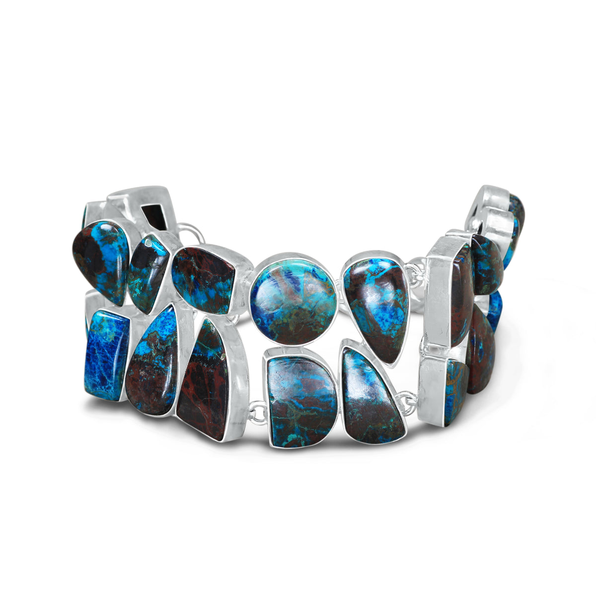 Azurite Malachite Statement Link Bracelet | Natural Gemstone Bracelet | Sterling Silver Plated