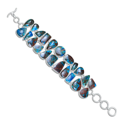Azurite Malachite Statement Link Bracelet | Natural Gemstone Bracelet | Sterling Silver Plated