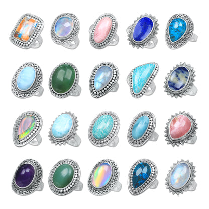 925 Sterling Silver Rings – Assorted Natural Gemstones, Solid Silver (US Sizes 5–10, Non-Adjustable) | Wholesale Lot