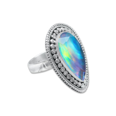 Aurora Opal Ring – Pear-Shaped, Faceted, 925 Sterling Silver, Made to Order