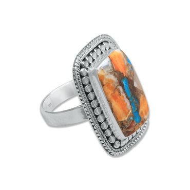 Spiny Oyster Turquoise Ring – Rectangle Cabochon | 925 Sterling Silver | Made to Order