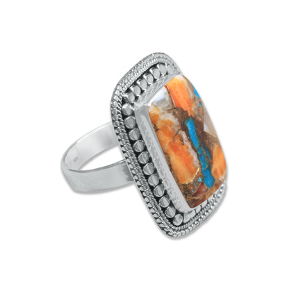 Spiny Oyster Turquoise Ring – Rectangle Cabochon | 925 Sterling Silver | Made to Order