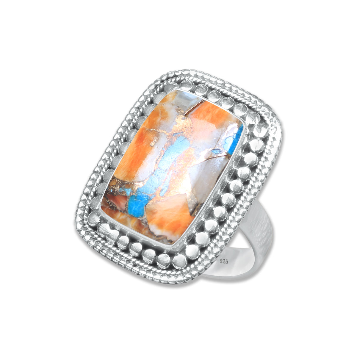 Spiny Oyster Turquoise Ring – Rectangle Cabochon | 925 Sterling Silver | Made to Order