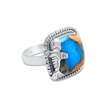 Spiny Oyster Turquoise Ring – Cushion Cabochon | 925 Sterling Silver | Made to Order