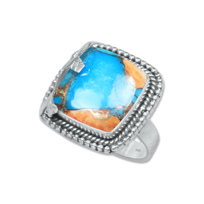 Spiny Oyster Turquoise Ring – Cushion Cabochon | 925 Sterling Silver | Made to Order