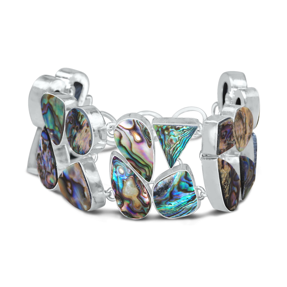 Abalone Shell Statement Link Bracelet | Natural Iridescent Shell Bracelet | Sterling Silver Plated
