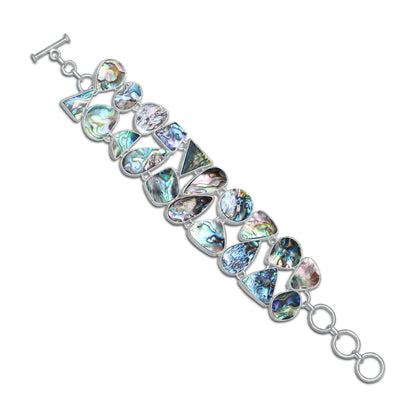 Abalone Shell Statement Link Bracelet | Natural Iridescent Shell Bracelet | Sterling Silver Plated