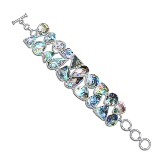 Abalone Shell Statement Link Bracelet | Natural Iridescent Shell Bracelet | Sterling Silver Plated