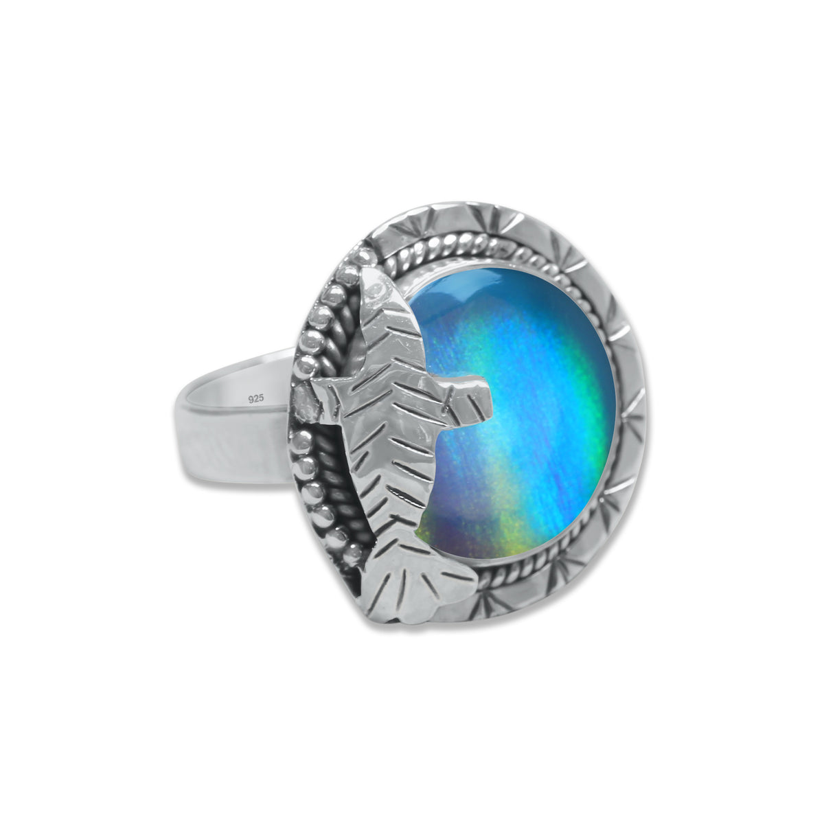 Aurora Opal Ring – Round Cabochon | 925 Sterling Silver | Made to Order