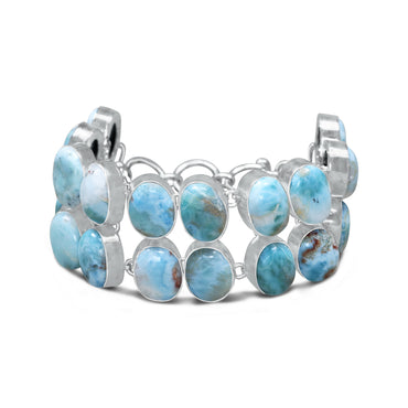 Larimar Statement Link Bracelet | Natural Larimar Gemstone Bracelet | Sterling Silver Plated