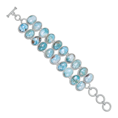 Larimar Statement Link Bracelet | Natural Larimar Gemstone Bracelet | Sterling Silver Plated