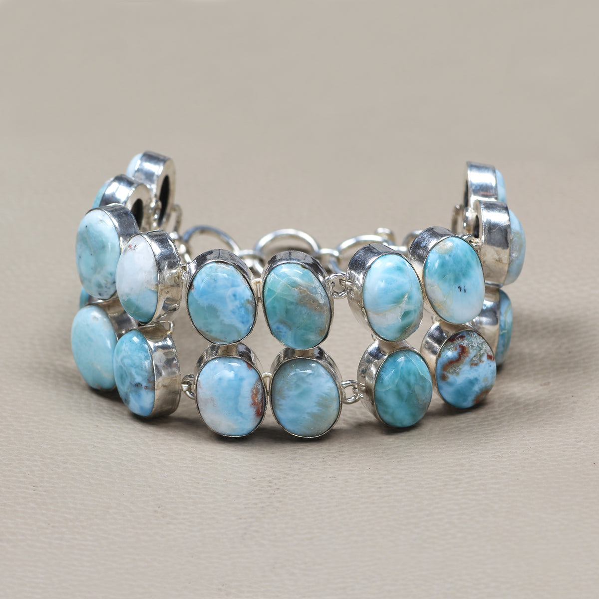 Larimar Statement Link Bracelet | Natural Larimar Gemstone Bracelet | Sterling Silver Plated
