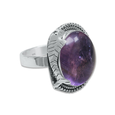Amethyst Cabochon Ring – 14x10mm Oval | Handmade | 925 Sterling Silver