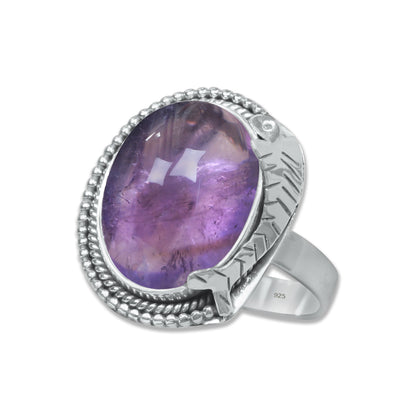 Amethyst Cabochon Ring – 14x10mm Oval | Handmade | 925 Sterling Silver