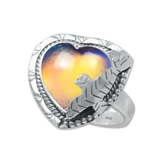 Aurora Opal Ring – Heart Cabochon | 925 Sterling Silver | Made to Order