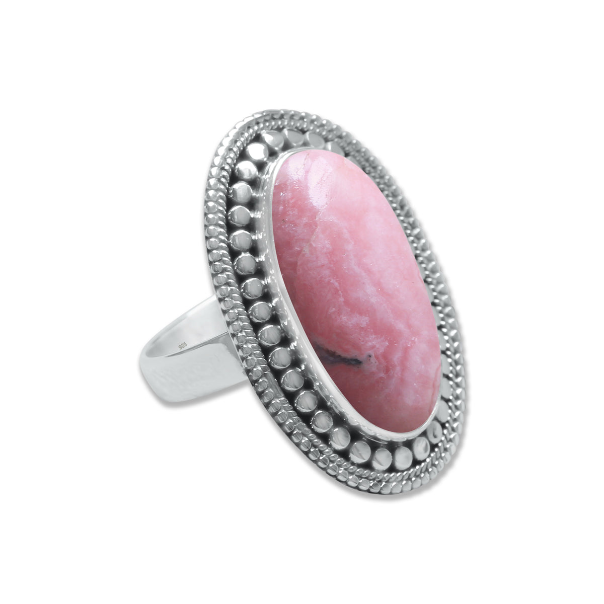 Rhodochrosite Oval Ring – Handmade in 925 Sterling Silver | Soft Pink Crystal Ring | Made to Order