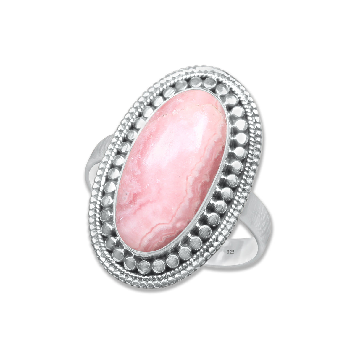 Rhodochrosite Oval Ring – Handmade in 925 Sterling Silver | Soft Pink Crystal Ring | Made to Order