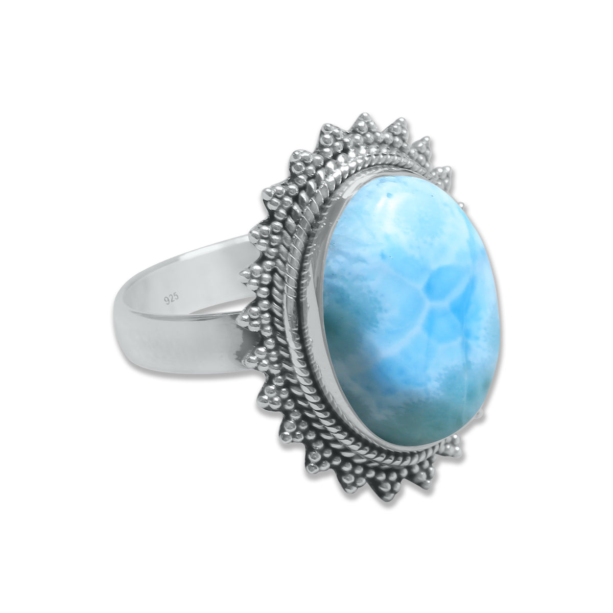 Handcrafted Larimar Ring - 925 Sterling Silver | Oval 16x12mm | Boho & Chic | Made to Order