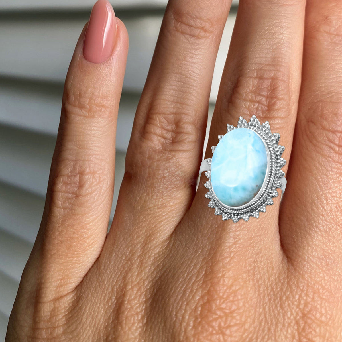 Handcrafted Larimar Ring - 925 Sterling Silver | Oval 16x12mm | Boho & Chic | Made to Order
