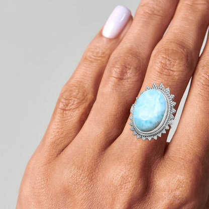 Handcrafted Larimar Ring - 925 Sterling Silver | Oval 16x12mm | Boho & Chic | Made to Order
