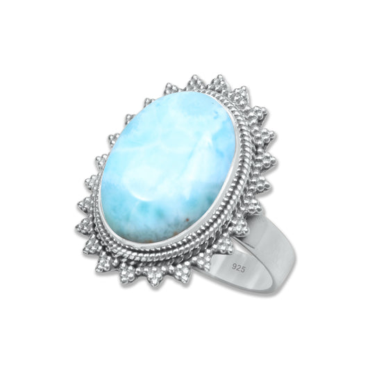 Handcrafted Larimar Ring - 925 Sterling Silver | Oval 16x12mm | Boho & Chic | Made to Order