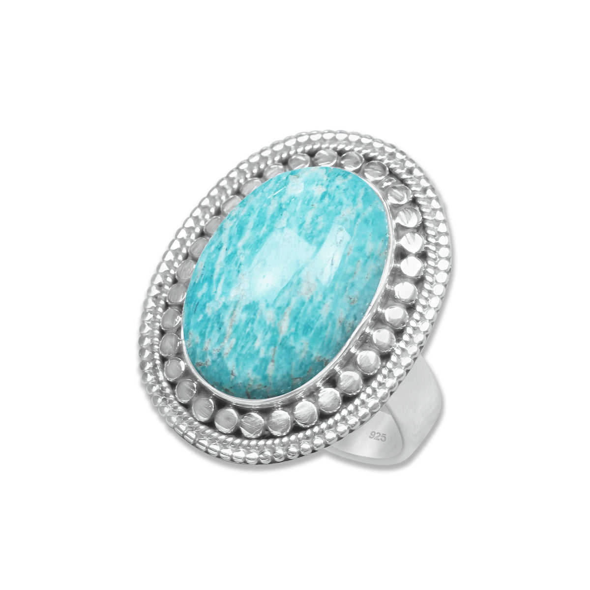 Handmade Amazonite Ring in 925 Sterling Silver – 16x12 mm Oval Cabochon – Sizes 4–13 & Adjustable