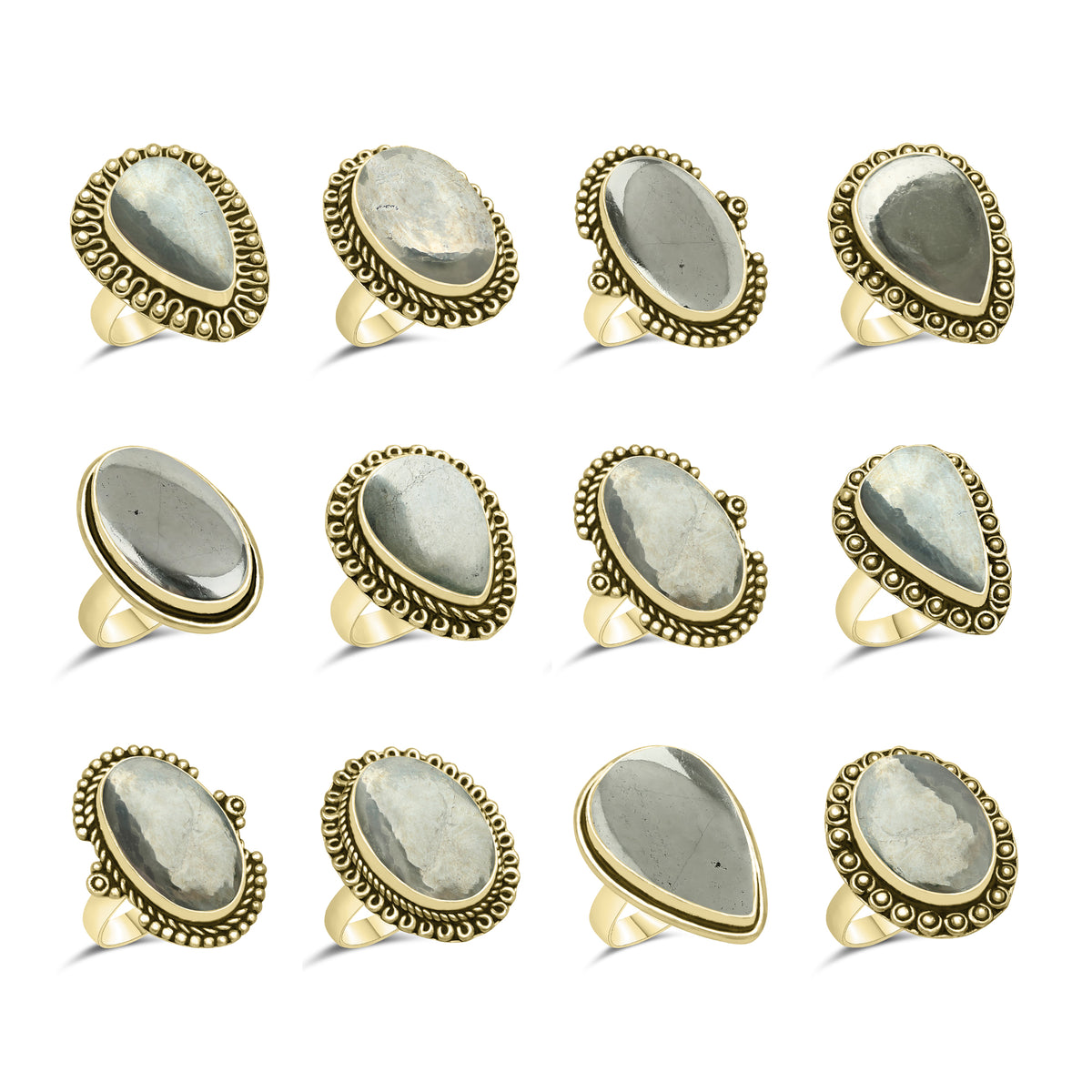 Pyrite Statement Rings | Bezel Set | AAA Quality - Silver Plated Brass