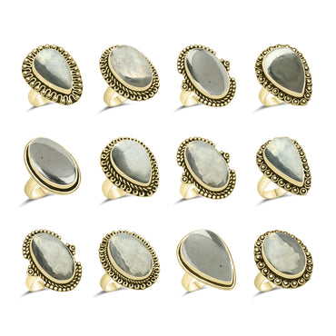 Pyrite Statement Rings | Bezel Set | AAA Quality - Silver Plated Brass