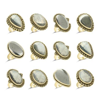 Pyrite Statement Rings | Bezel Set | AAA Quality - Silver Plated Brass