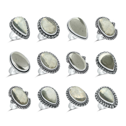 Pyrite Statement Rings | Bezel Set | AAA Quality - Silver Plated Brass