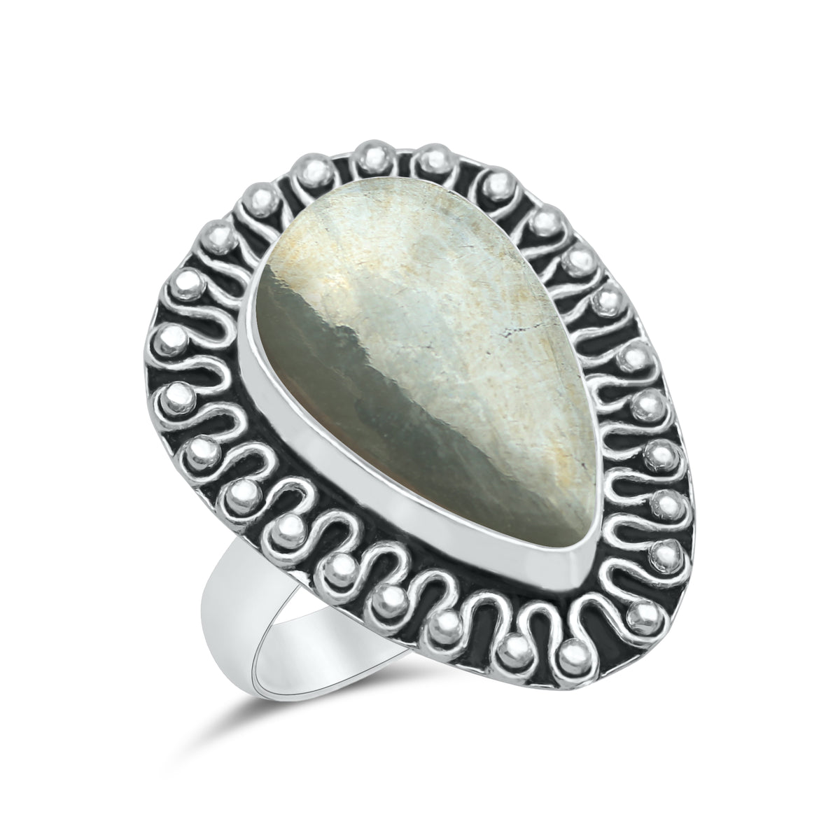 Pyrite Statement Rings | Bezel Set | AAA Quality - Silver Plated Brass