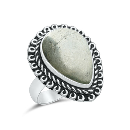 Pyrite Statement Rings | Bezel Set | AAA Quality - Silver Plated Brass