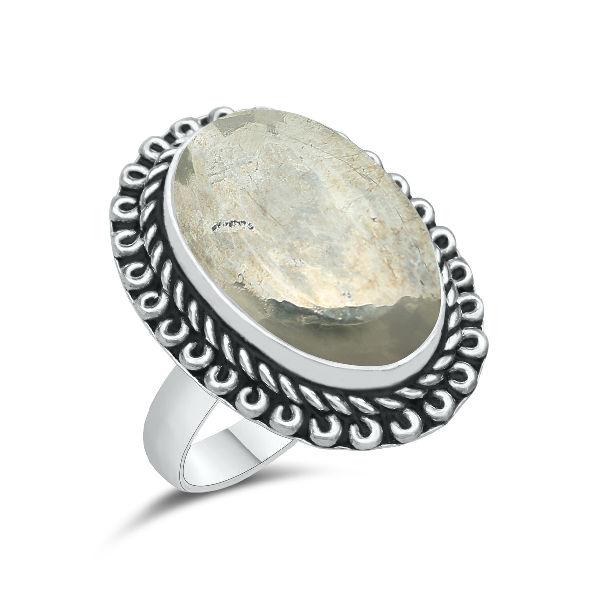 Pyrite Statement Rings | Bezel Set | AAA Quality - Silver Plated Brass